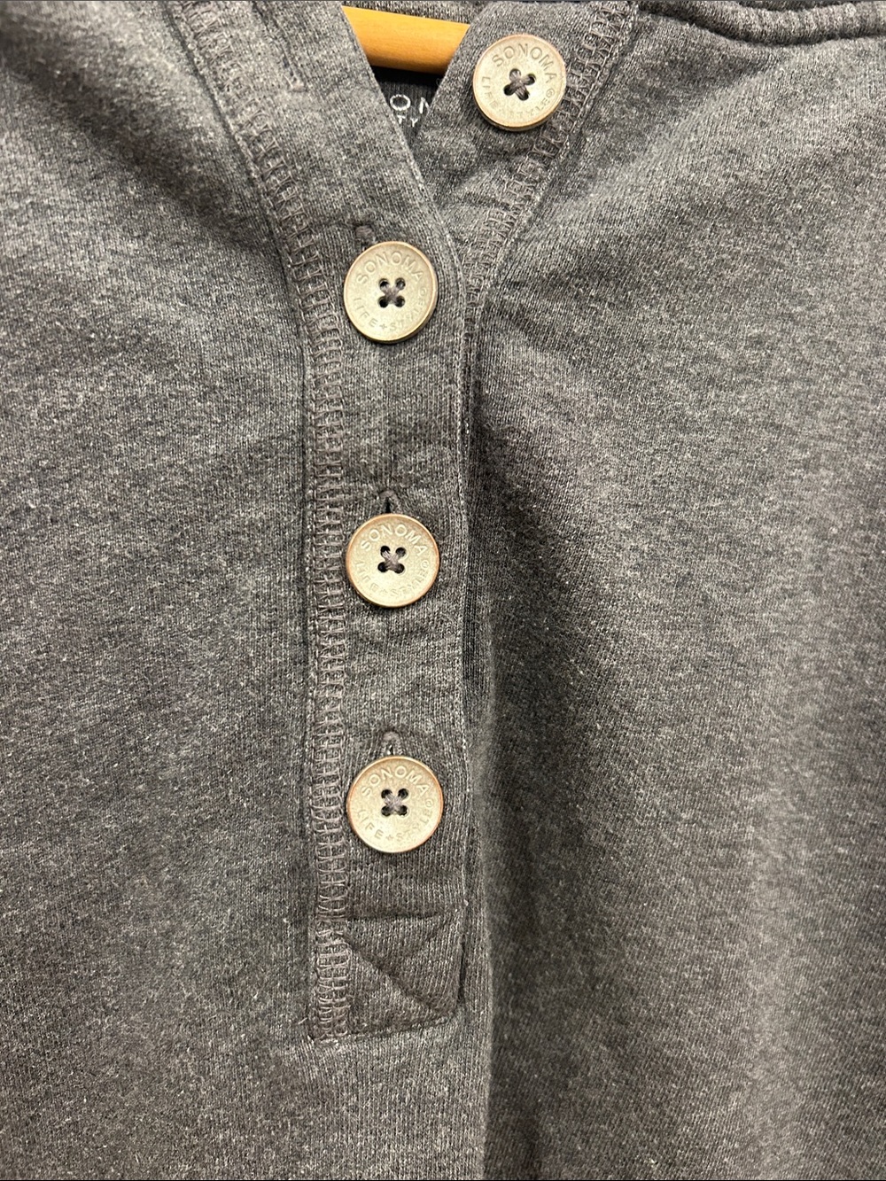 Gray Hooded Button Pullover Sweatshirt - Picture 9 of 9
